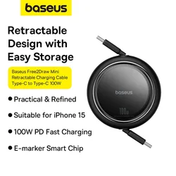 Cable Baseus USB-C Retráctil 100W Carga Rápida MacBook iPad iPhone