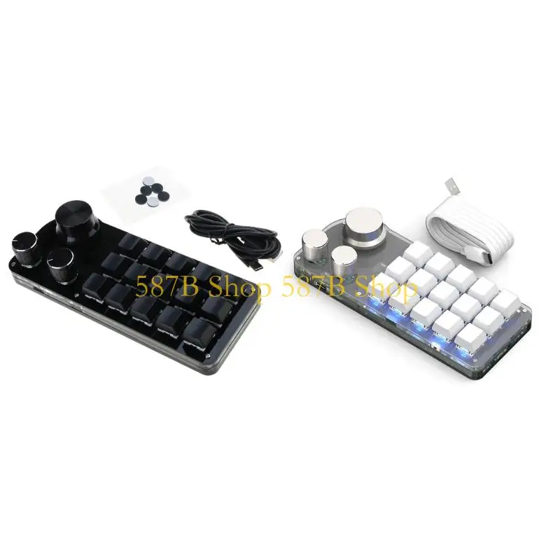 587b 15 teclado Mini teclado Macropad con 3 perillas Programables Copias pequeñas Copias Pastes Edición video video