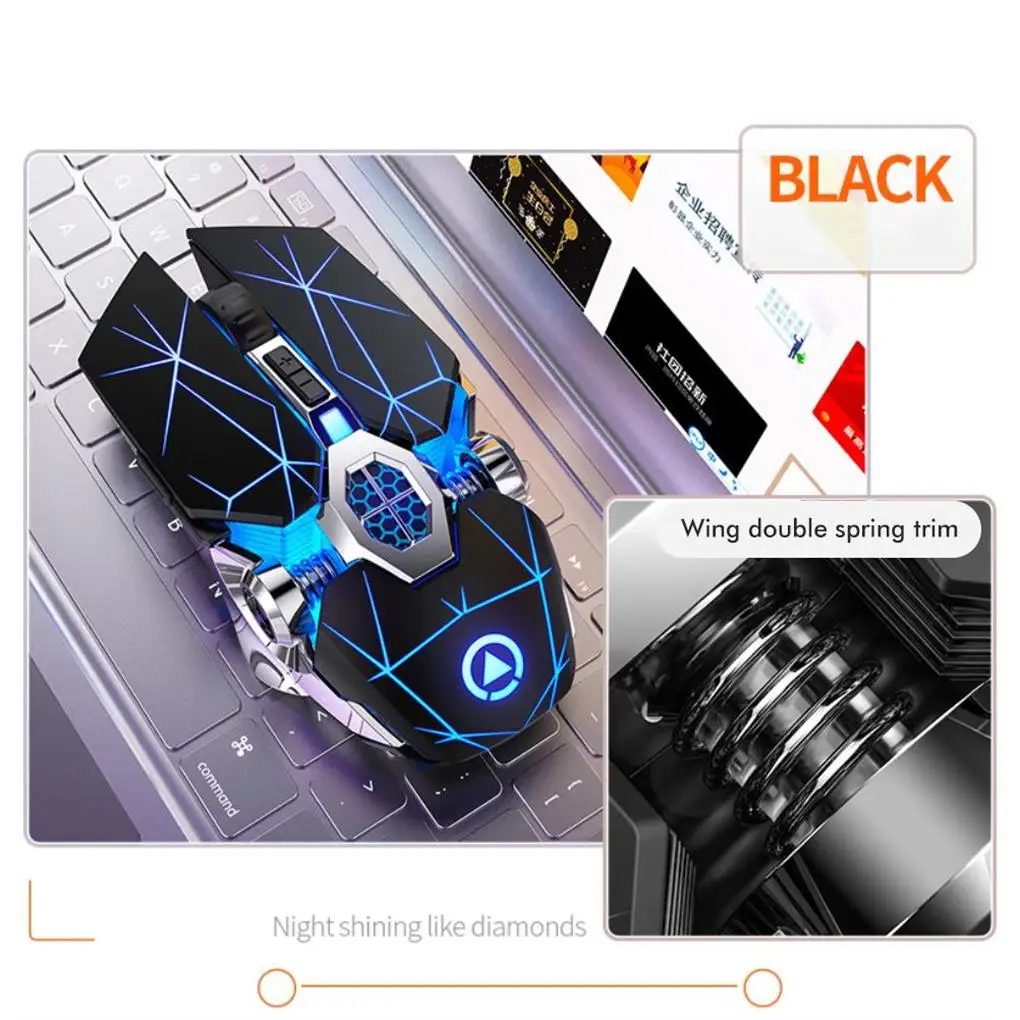 Un mouse negro de computadora con luz azul