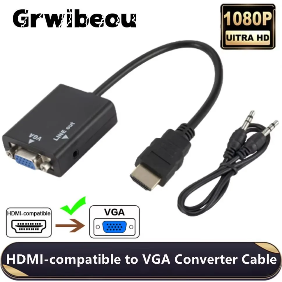 Cable adaptador convertidor compatible con HDMI a VGA de 1080P con Audio para PC portátil a proyector HDTV adaptador compatible con HDMI a VGA