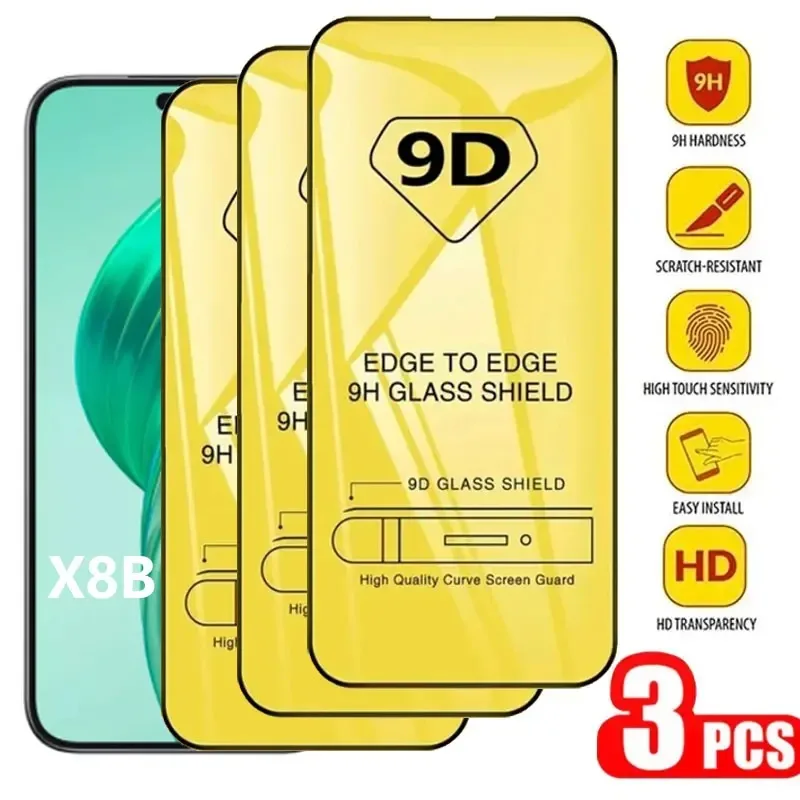3 uds vidrio templado 9D para Honor 400 Lite 300Pro 200Smart X9 X8 X7 X6 X70i X60GT Protector de pantalla vidrio Protector de pantalla transparente