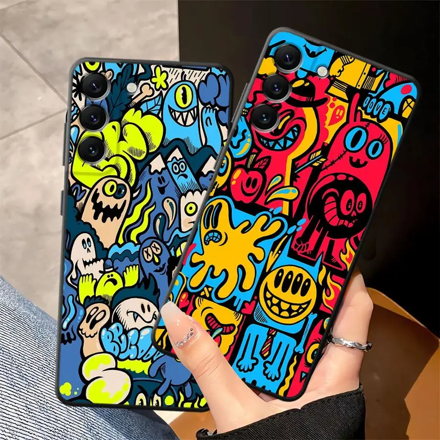 Monster Graffiti Cool funda para Samsung Galaxy A26 A72 A25 A71 A36 A35 A32 A22 A52 A51 A73 A24 A55 A41 A23 A53 teléfono suave negro
