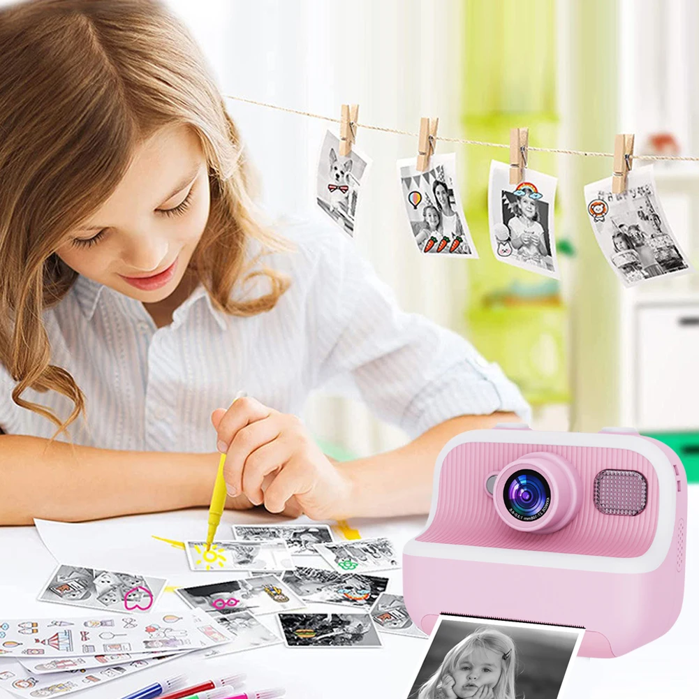 Minicámara de impresión instantánea para niños, cámara fotográfica Digital de juguete con pantalla de 2,4 pulgadas, cámara térmica de vídeo HD 1080P con 3 rollos de papel de impresión - imagen 4