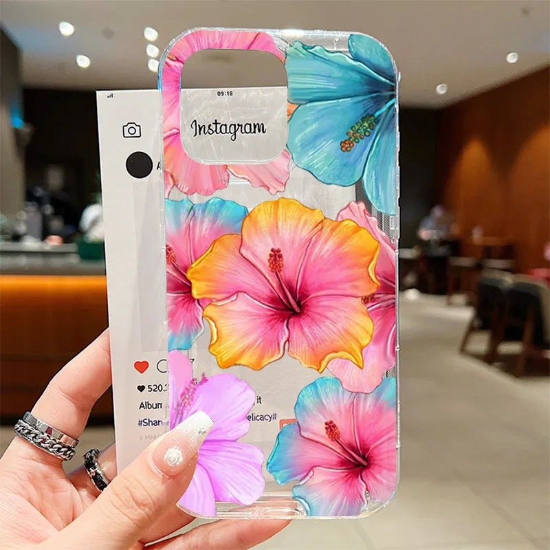 Funda transparente con estampado Floral azul elegante para Xiaomi Redmi Note 13 12S 11 11S 10 10S 9 9S Pro Plus 5G Redmi 13C 4G funda suave