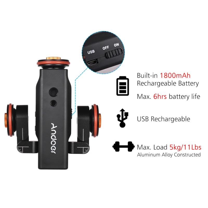 Andoer L4 PRO cámara de vídeo motorizada Dolly con indicación de escala deslizador de pista eléctrica Control remoto inalámbrico/batería de 1800mAh - imagen 5