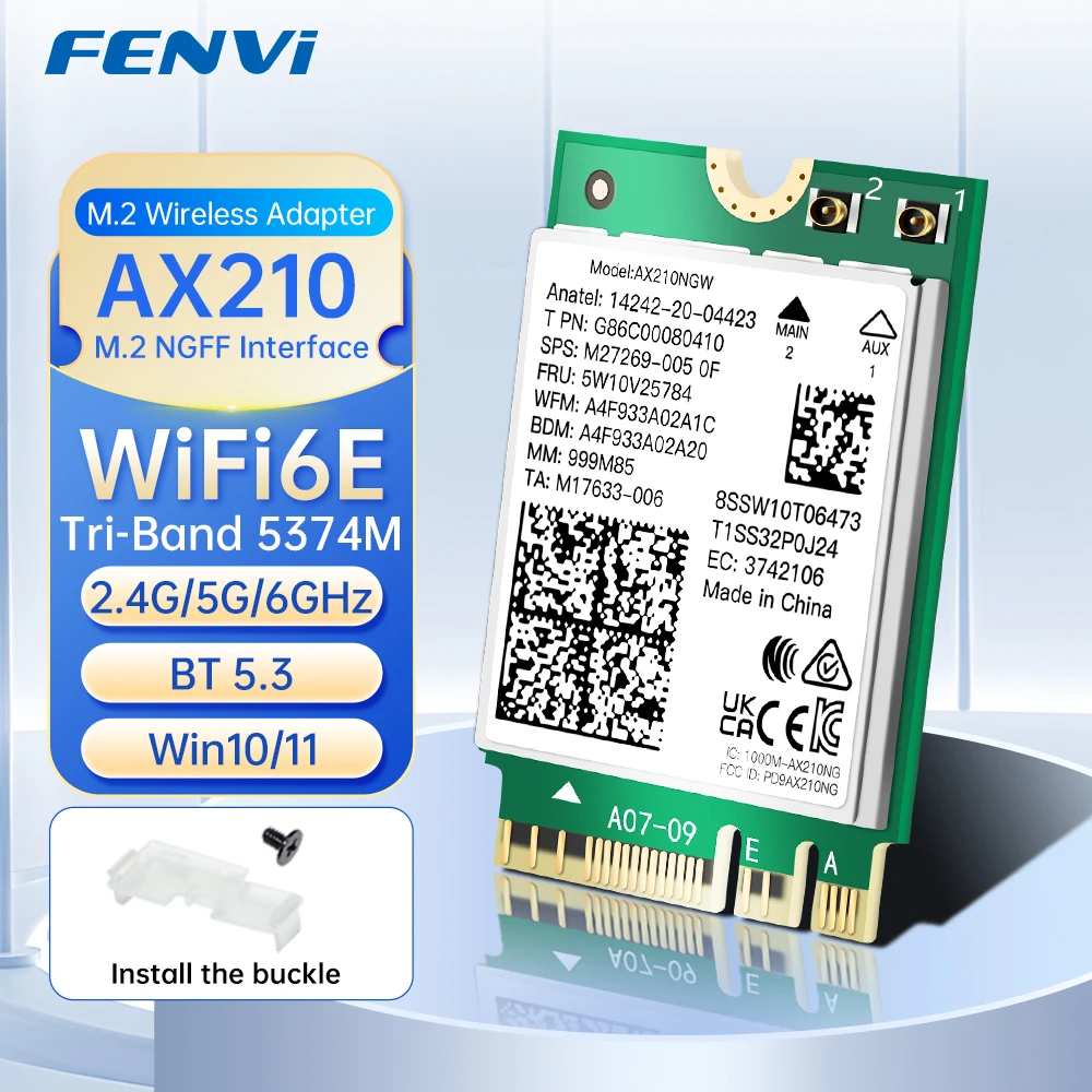 FENVI AX210 WiFi6E M.2 tarjeta BT5.3 Tri Band 5Ghz/6G/2,4G 5374Mbps 802.11AX tarjeta inalámbrica NGFF de red WiFi portátil para PC Win10/11