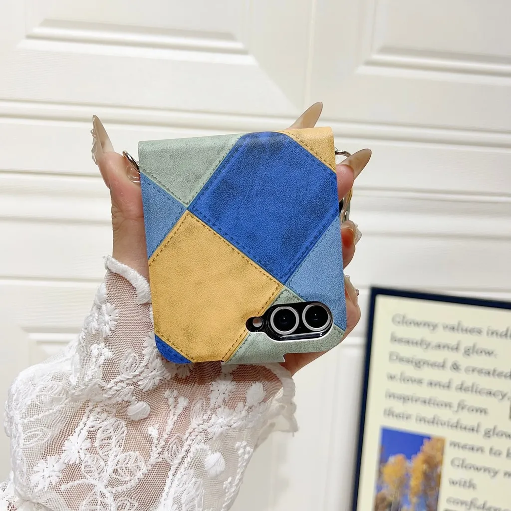 Funda de teléfono para Samsung Galaxy Z Flip 6 5 5G Flip6 Flip5 5G DIY parche Retro correa de muñeca funda dura para teléfono móvil - imagen 2