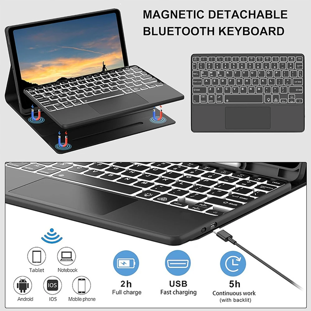 Funda para Samsung Galaxy Tab S7 S8 S9 de 11 pulgadas, funda para teclado para Samsung Galaxy Tab S9FE S10 FE de 10,9 pulgadas con estuche y portalápices - imagen 4