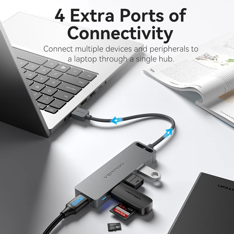 Vention Hub USB 3.0 4 Puertos Adaptador Divisor para MacBook iPad Pro Xiaomi Lenovo - imagen 2