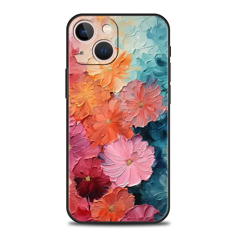 Funda de teléfono de lujo con pintura al óleo de flores para iPhone 16 13 15 14 12 11 Pro MAX XR X SE XS 7 8 Plus, funda suave de TPU a prueba de golpes - imagen 5