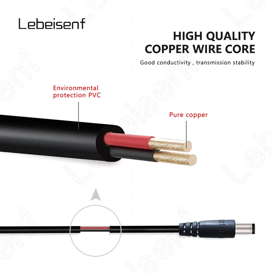 Cable de alimentación USB a CC de 5V USB2.0 a DC5521 Cable de carga macho 3A negro 0,5 m 1,5 m línea de conversión Cable de conexión de 2 núcleos - imagen 5