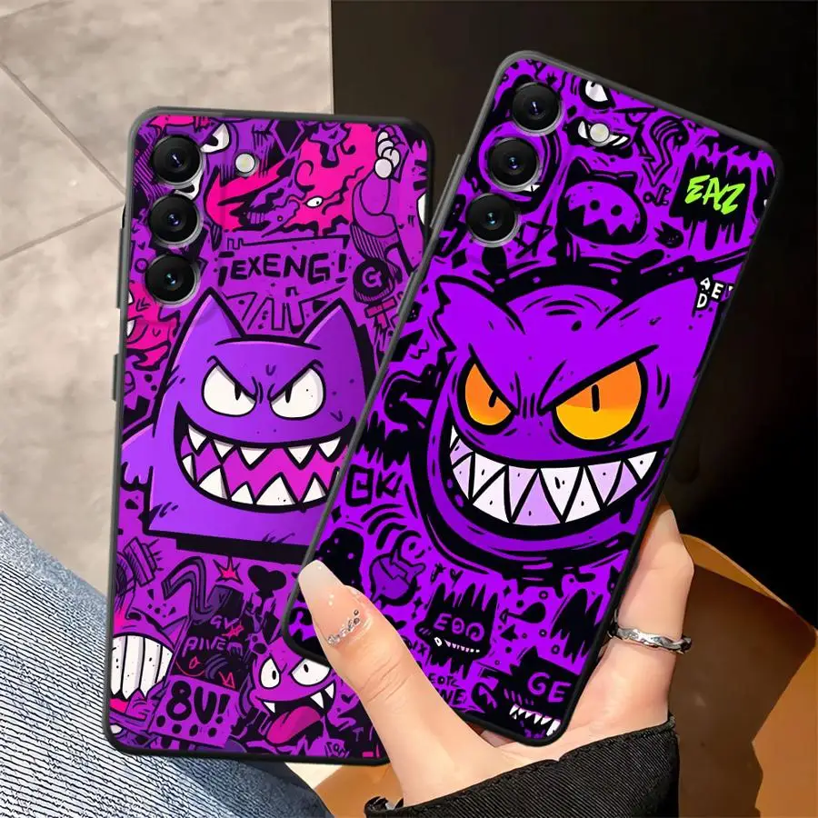 Funda de teléfono suave negra para Samsung Galaxy A36 A22 A52 A23 A53 A26 A72 A24 A55 A41 A32 A51 A73 A25 A71 A35 Graffiti púrpura