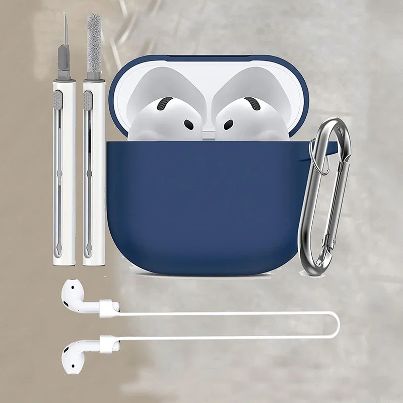 Funda para Apple AirPods 4 con Kit de limpieza, funda protectora de silicona suave para mujeres y hombres con cuerda antipérdida antideslizante - imagen 5