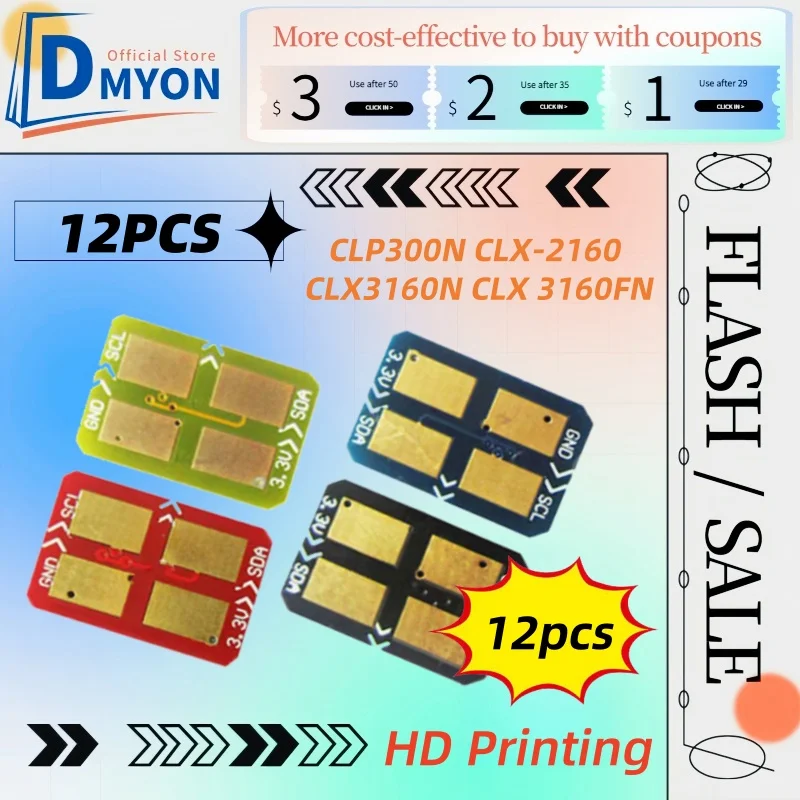 3set CLX3160N CLX 3160FN Chip de cartucho para Samsung CLP-300 CLP300N CLX-2160 impresora CLP-300 CLP300N Chip de tónerCLX3160N - imagen 2