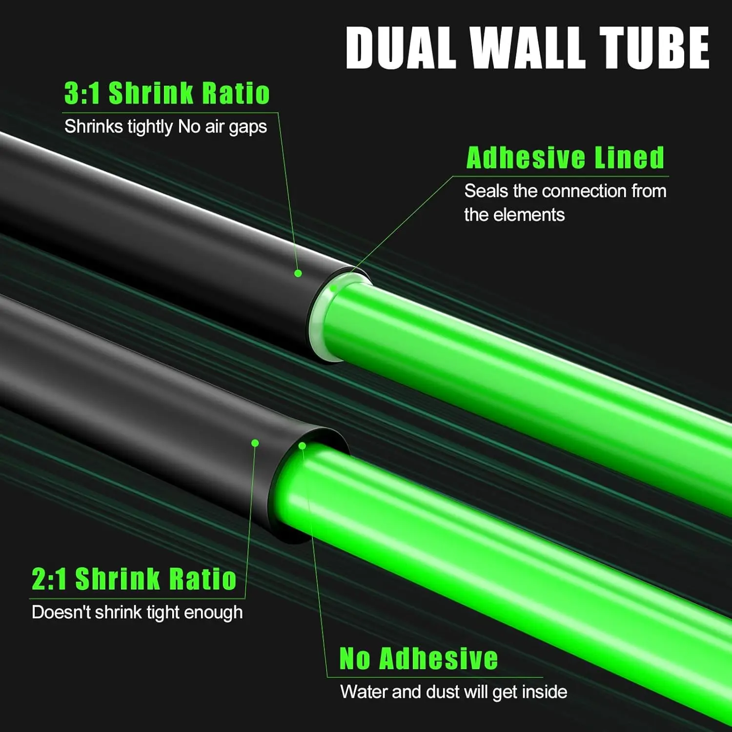 Kit de tubos termorretráctiles con relación 3:1, 365 Uds., 5 tamaños (diámetro): 1/8, 1/4, 3/16, 3/8, 1/2 pulgadas, surtido de envoltura de cables eléctricos - imagen 3