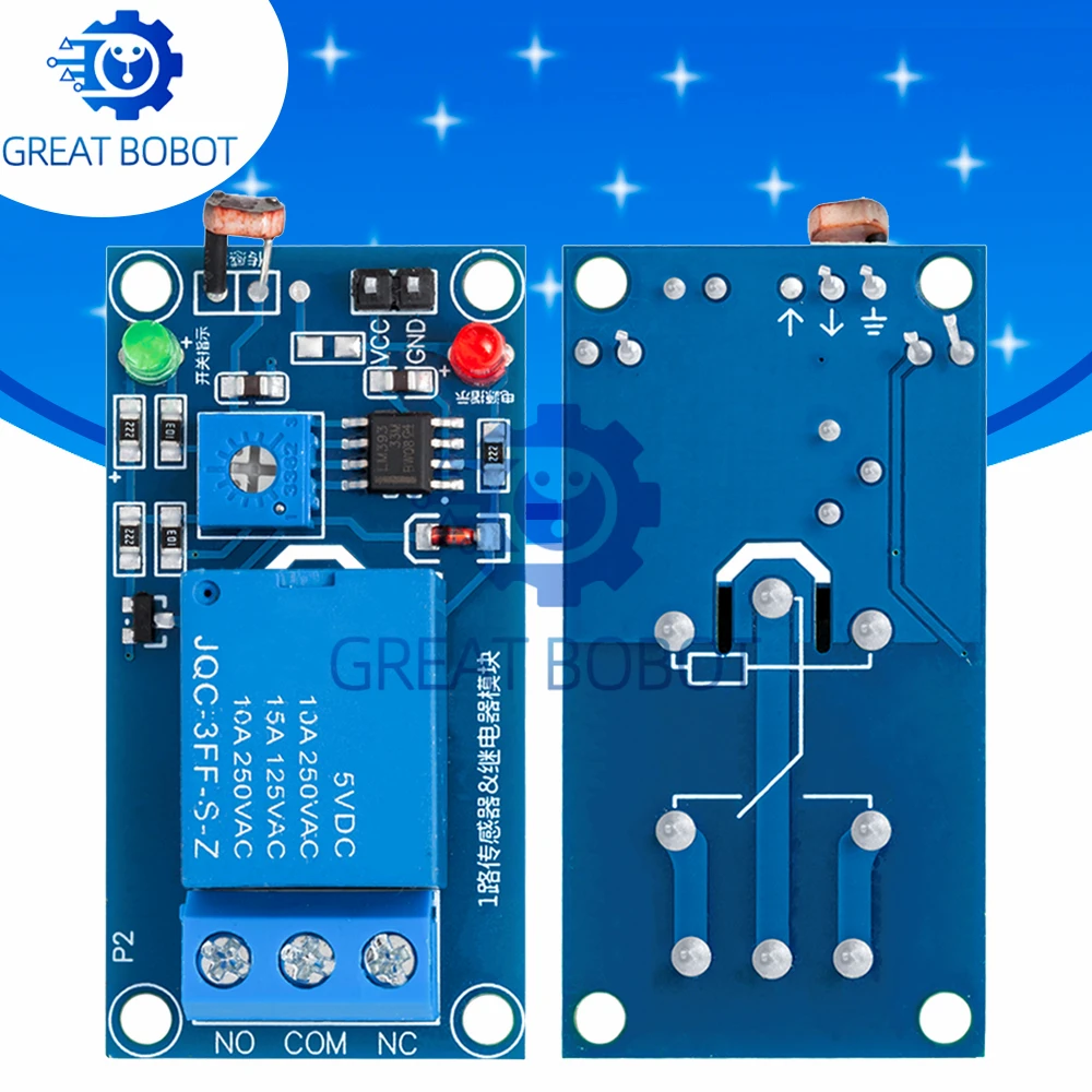 Interruptor de Sensor de fotointerruptor de luz, módulo de relé de fotorresistencia LDR, placa de Sensor fotosensible de detección de luz para Arduino, 5V