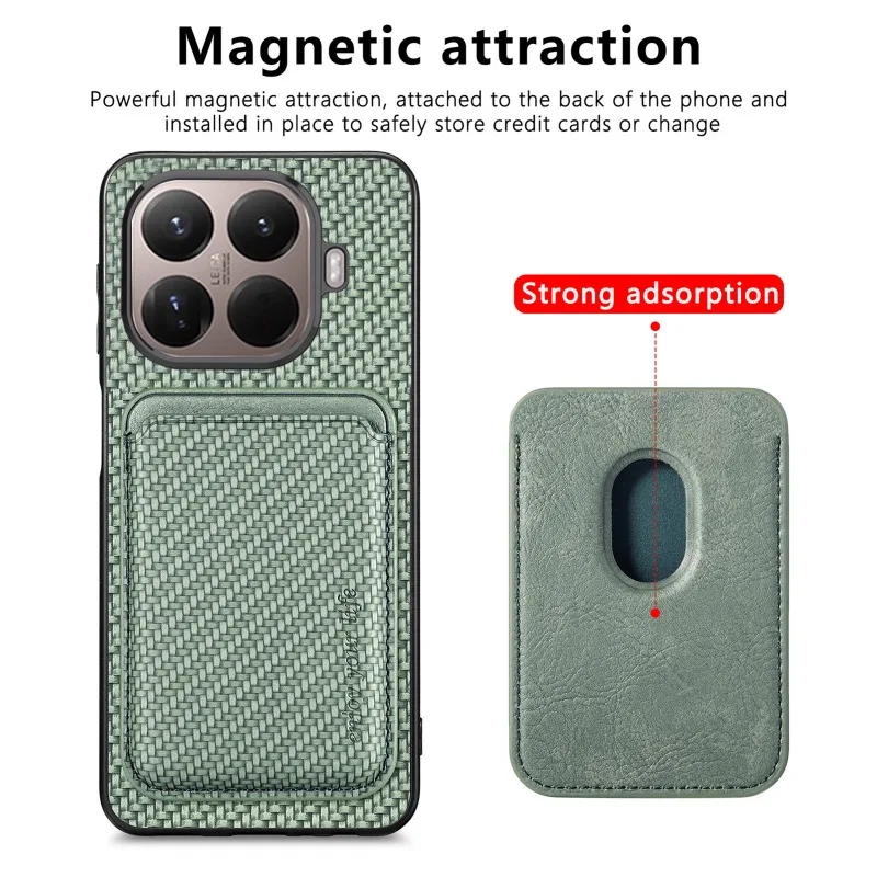 Para Xiaomi 15T Pro cargador inalámbrico Magsafe Funda de cuero con imán para Xiaomi Mi15 T 15Tpro ranura para tarjeta magnética cubierta de fibra de carbono - imagen 2