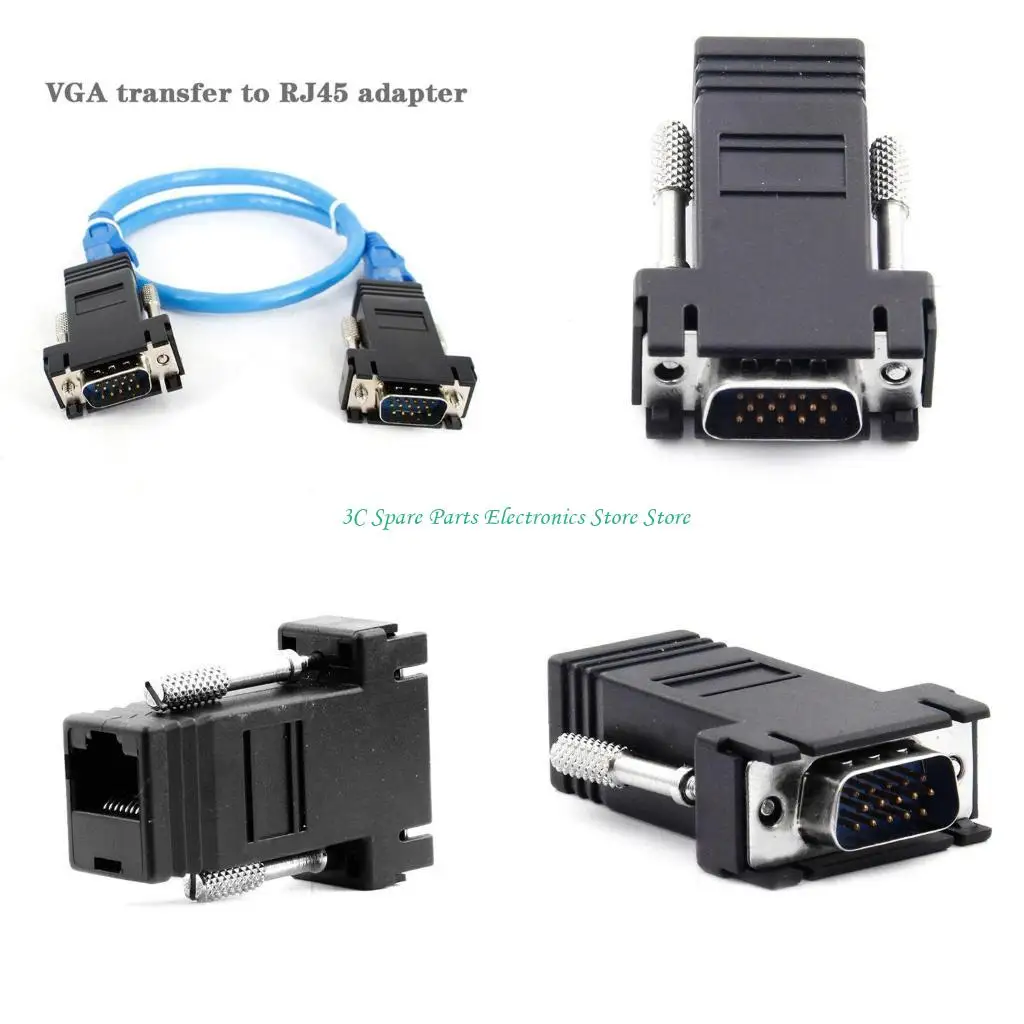 SZ VGA Extensor Macho a LAN Cat5 Cat5e/6 RJ45 Ethernet Convertidor Femenino Adaptador
