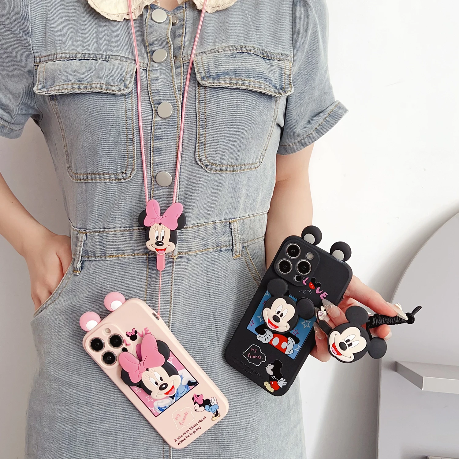 Para Vivo Y15s Y17s Y15A Y76 Y35 Y22 Y16 Y02s Y78 Y27 V25 V25Pro V27 Y28 Y38 V30E foto Minnie funda con cuerda de soporte - imagen 3