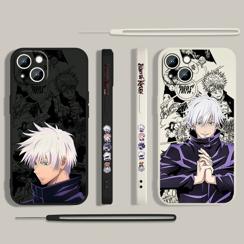 Jujutsu Kaisen Gojo Satoru funda de teléfono para Apple iPhone 15 14 13 12 11 Pro Max Plus 8 7 SE cubierta de capa de cuerda izquierda líquida - imagen 4
