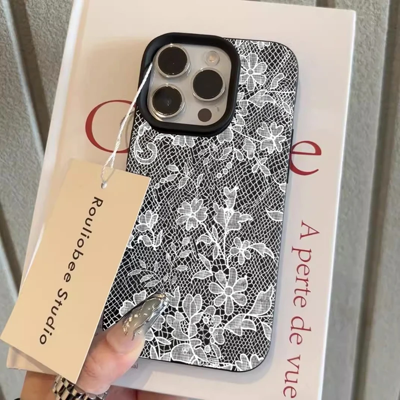 Funda de Teléfono con Estampado de Flores de Encaje Francés Retro para Xiaomi 15T Pro Poco F7 F6 X7 X6 X5 M6 Pro para Xiaomi 15 14 13 14T 13T Funda Suave