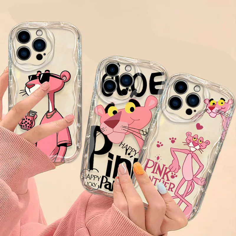 Funda rosa de dibujos animados Felidae Animal 3D Wave para iPhone 16 15 14 13 12 11 Pro Max X XR XS 8 7 Plus SE 2020 cubierta transparente a prueba de golpes - imagen 3