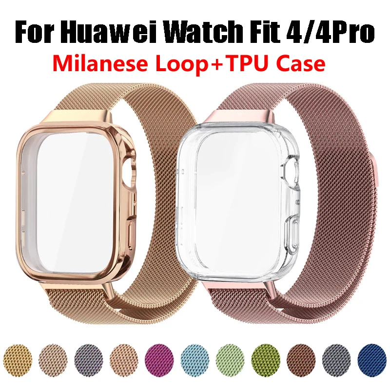 Correa de Metal para Huawei Watch Fit 4, pulsera Fit4Pro + funda de TPU, Protector de pantalla, bucle milanés para Huawei Watch Fit 4 Pro