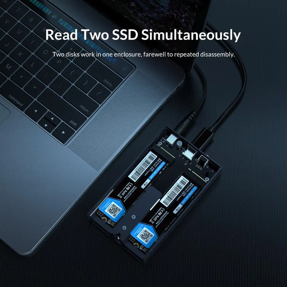 ORICO-carcasa de aluminio M.2 NVME SSD de doble bahía, USB C 3,1 Gen2, 10Gbps, para llave M y llave M/B NVME PCIe SSD con adaptador de corriente 5V4A - imagen 4