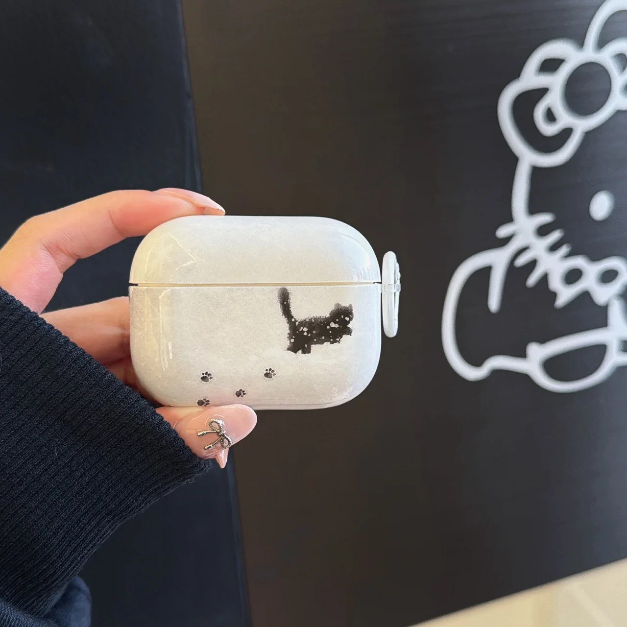 Funda para auriculares brillante con diseño de palabras de gato negro para AirPods Pro 2 3 4 Pro3, funda protectora para caja de carga inalámbrica Bluetooth - imagen 4