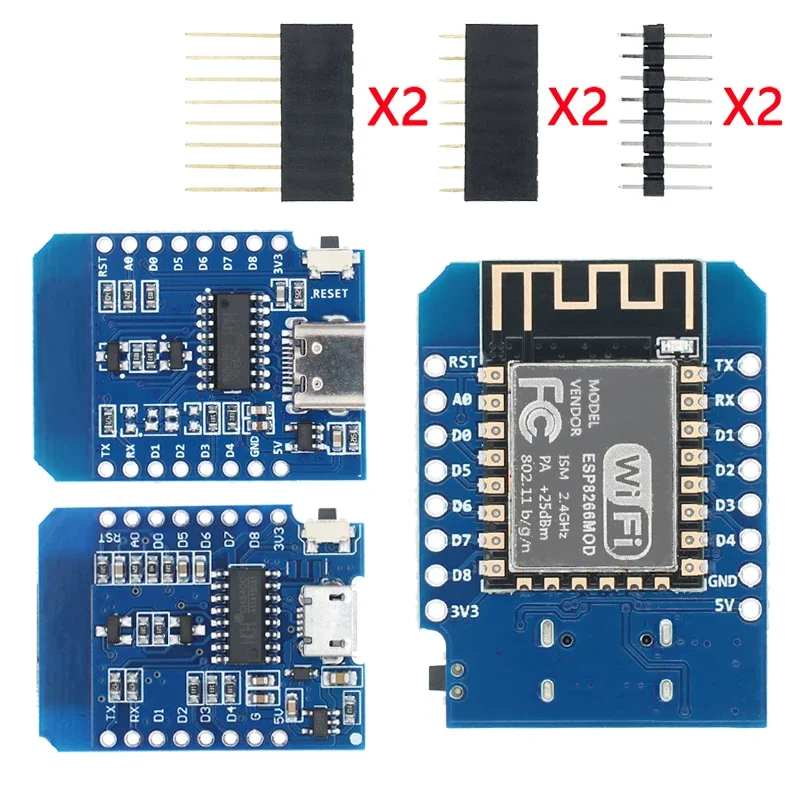 D1 Mini TYPE-C/MICRO ESP8266 ESP-12F CH340G V2 USB D1 Mini placa de desarrollo WIFI D1 Mini NodeMCU Lua IOT placa 3,3 V con pines