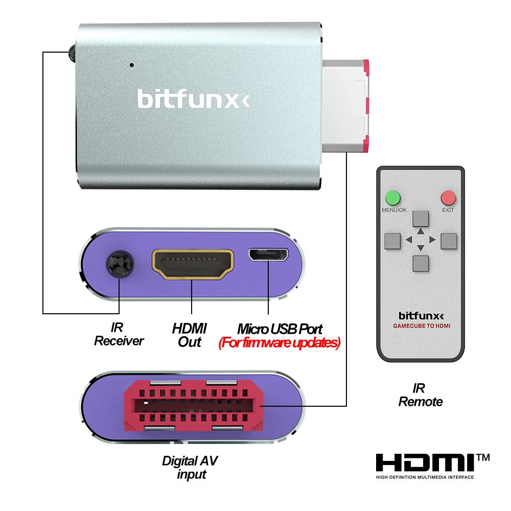 Bitfunx GC2HDMI GC Adaptador de vídeo digital AV a HDMI ™   Convertidor Line Doubler Scanline para consola de juegos Nintendo Gamecube DOL-001 - imagen 2