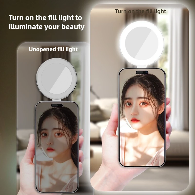 Nuevo soporte magnético 3 en 1 para teléfono con espejo de maquillaje, luz nocturna Fll, soporte plegable multifuncional de aleación ultrafina para teléfono - imagen 5