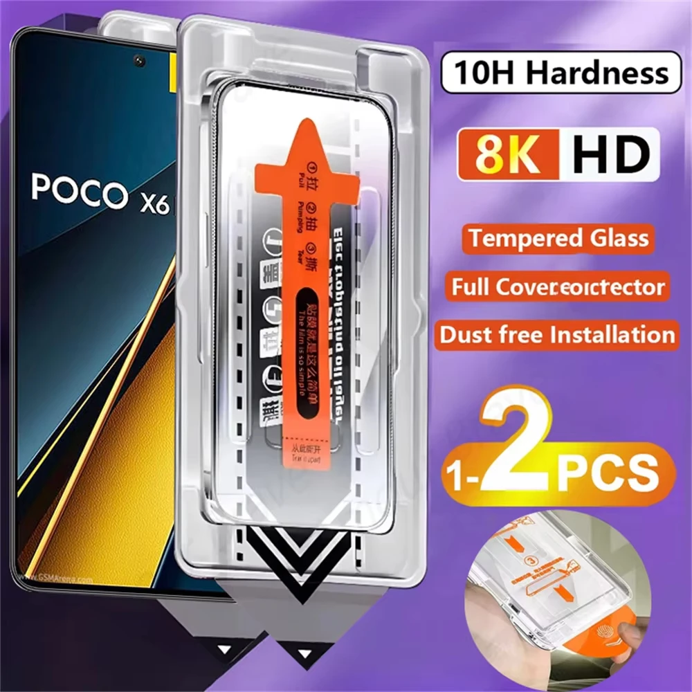 Protector de pantalla de instalación sin polvo para Xiaomi Redmi Note 14 Pro Plus 13 12, película de posicionamiento automático de vidrio templado, 1-2 unidades - imagen 3