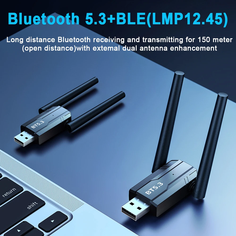 Adaptador USB Bluetooth 5,4 de 150m, Dongle 5,3 para PC, ratón inalámbrico, teclado, música, Audio, receptor Bluetooth, transmisor, controlador gratis - imagen 3