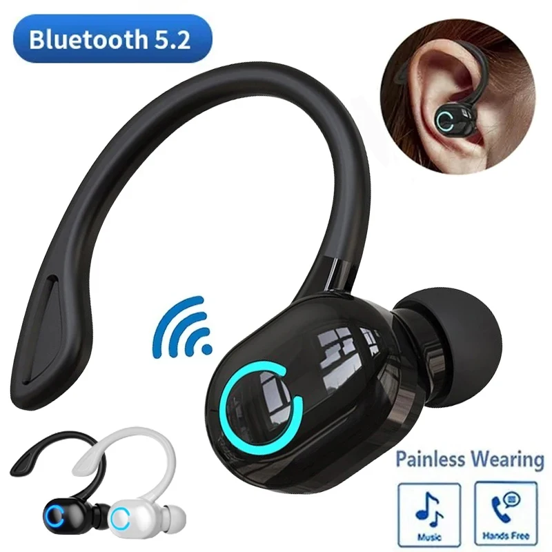 Auriculares inalámbricos Bluetooth 5,2, tapones para los oídos con un solo gancho, batería de larga duración, auriculares de negocios, auriculares para teléfono móvil