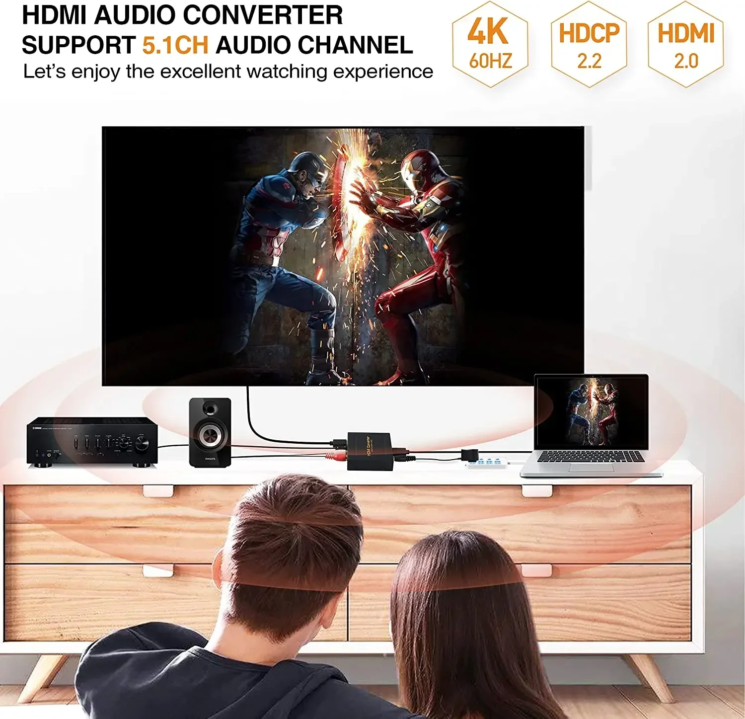 Convertidor Extractor de Audio Compatible con HDMI HD + Audio (SPDIF + RCA L/R estéreo) para Fire Stick Xbox PS5 compatible con 3D HDCP2.2 18Gpbs - imagen 4