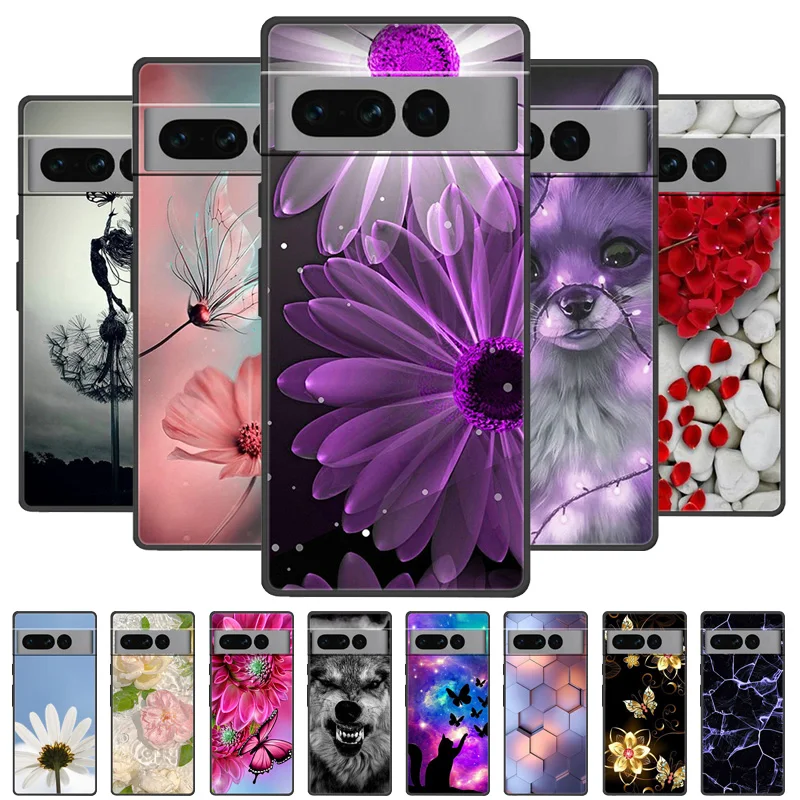 Para Google Pixel 7 Pro funda de silicona pintada suave cubierta negra para Google Pixel 7 Pro 7A Fundas para Googe Pixel7 7Pro TPU Coque