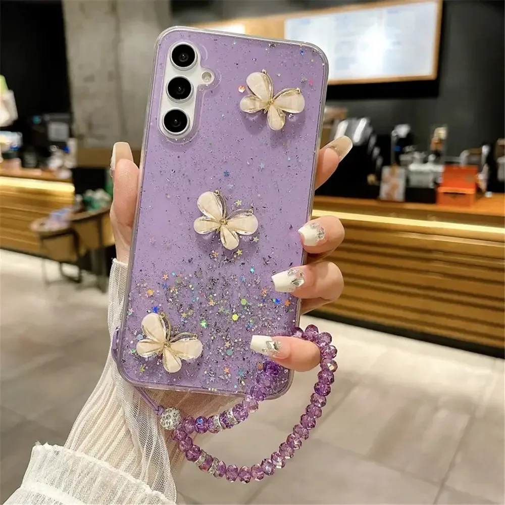 Para Redmi Note 14 pulsera de cristal 3D mariposa brillo funda para Xiaomi Redmi Note 14 Pro Plus Note14pro 14C 14T POCO X7 cubierta - imagen 2