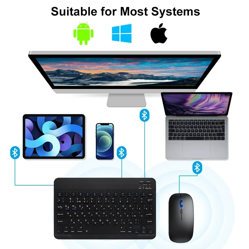 Teclado para tableta Android iOS Windows teclado y ratón inalámbricos compatible con Bluetooth ratón retroiluminado arcoíris para teléfono iPad - imagen 5