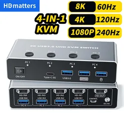 Conmutador KVM HDMI 2.1 8K a 60 Hz con USB 3.0