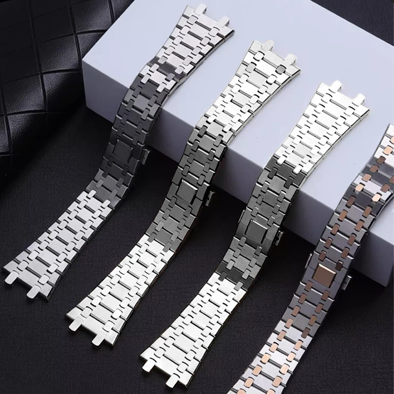 Correa de reloj de 21mm y 26mm para hombre y mujer, pulsera completa de acero inoxidable para AP ROYAL OAK 15400 26331 15500, correa de reloj con hebilla plegable - imagen 3