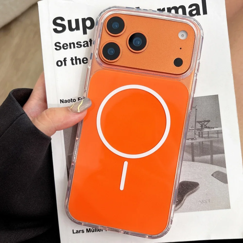 Funda magnética suave de armadura transparente para iPhone 17Air 17 Pro Max, cargador inalámbrico para Magsafe, cubierta de colores originales a prueba de golpes