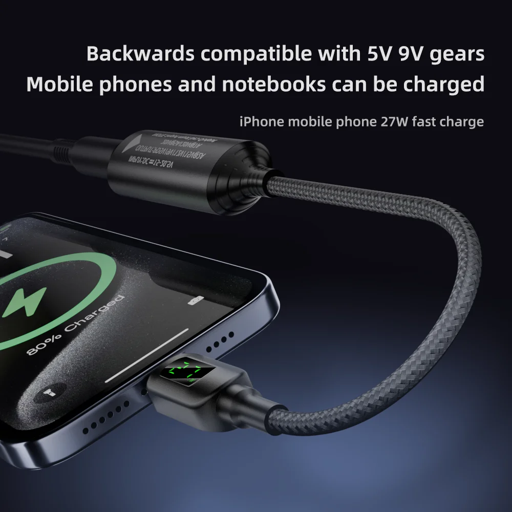 Cable de conversión de energía para portátil, 140W, 5/9/12/15/20V CC, cabezal hembra a tipo C PD, convertidor de potencia para phablet de portátil, carga rápida - imagen 4