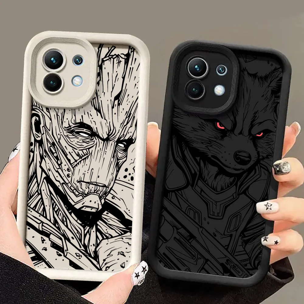 Fundas de teléfono Groot Rocket Raccoon para Xiaomi 14T 14 13T Pro 12 13 11 Lite POCO F3 F5 X5 X6 M5s M6 Pro, funda suave con dibujos de Marvel