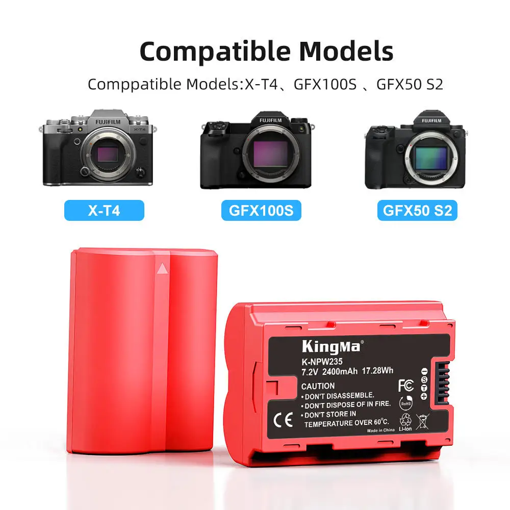 Batería de cámara NP-W235, para Fujifilm GFX100RF, XT5, XT4, XT50, VG-XT4, X-S20, GFX100S, GFX50S II, X-H2S, capacidad de 2400 mAh - imagen 3