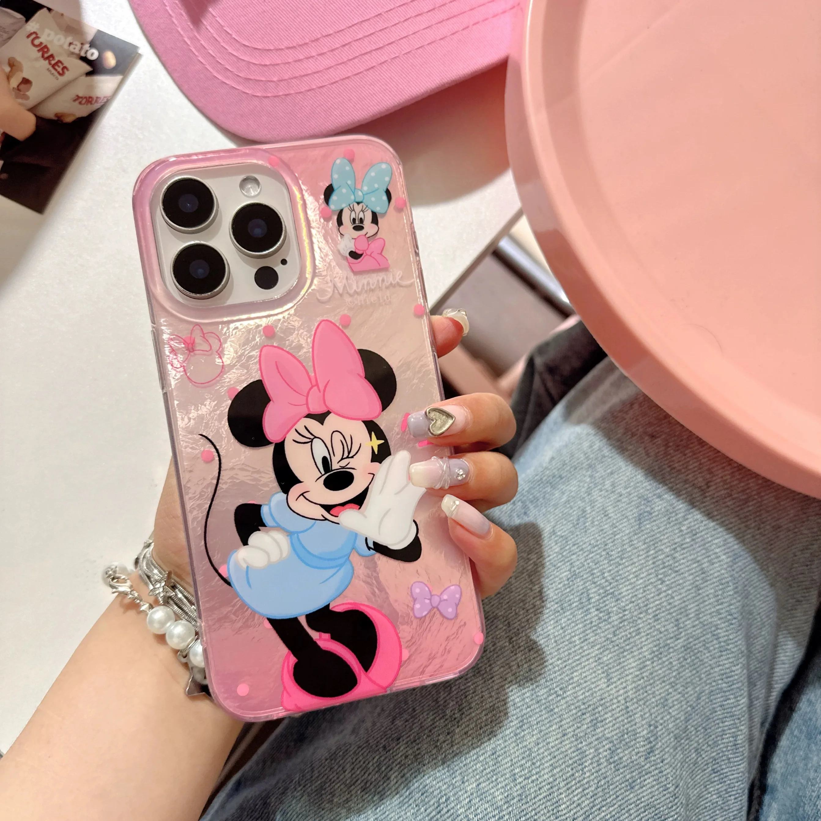 Funda de teléfono con dibujos animados de Disney Mickey Minnie para Samsung Galaxy S24 S23 Ultra Plus 5G S21 FE, Funda dura con textura de plumas - imagen 5
