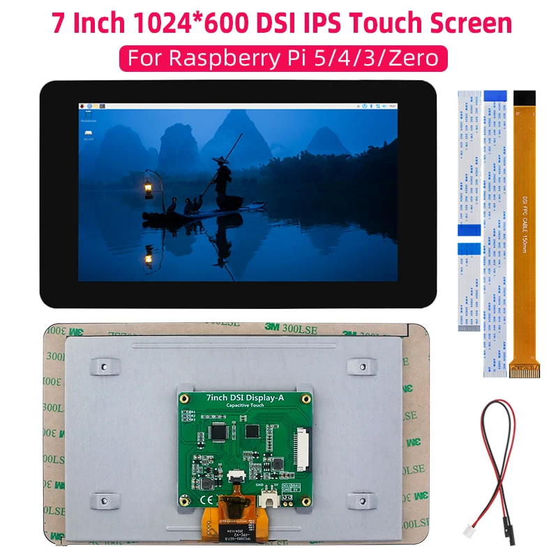 Pantalla DSI de 7 pulgadas, 1024x600, pantalla táctil capacitiva LCD IPS, Monitor MIPI para Raspberry Pi 5 4B 3B + 3B Zero con FFC