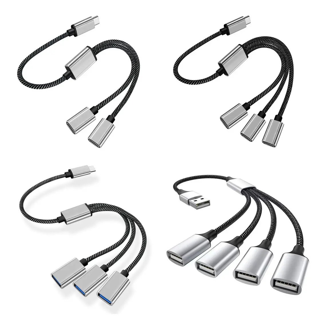 Extensiones de concentrador USB tipo C, divisor de Cable USB de 4 puertos, adaptador de transferencia de alta velocidad OTG, convertidor portátil para PC, portátil, Macbook Pro