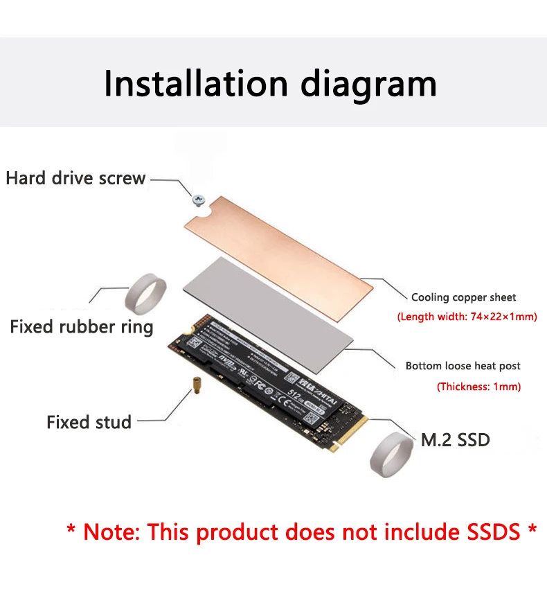 Disipador de calor M.2 SSD NVME NGFF M.2 2280 disco duro de estado sólido disipador de calor de cobre puro B80 radiador enfriador fino para ordenador portátil - imagen 5