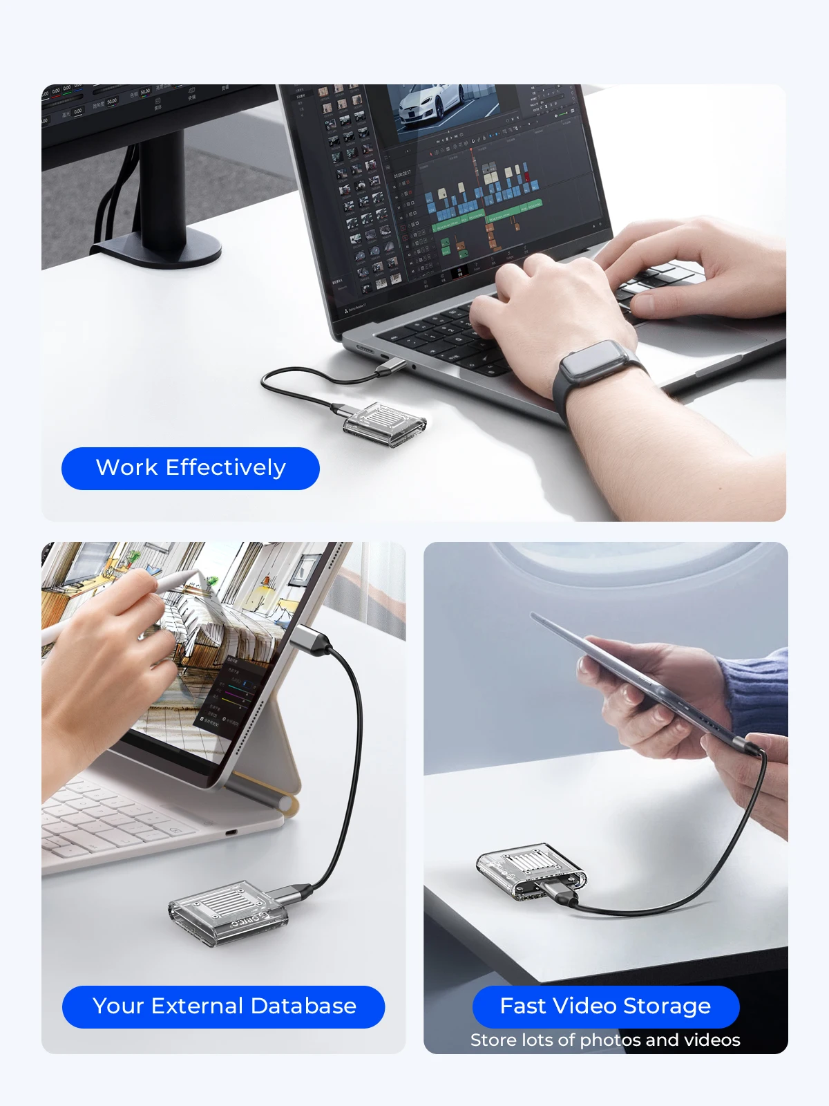 Carcasa ORICO-NVMe para adaptador externo transparente PCIe SSD M.2 a USB tipo C Mini 2230 M.2 SSD carcasa 10Gbps - imagen 5